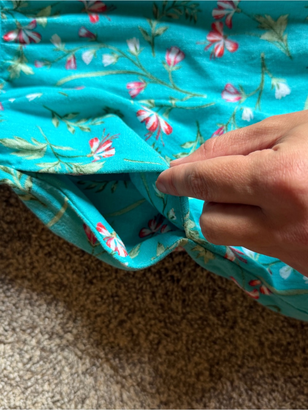 Turquoise Floral Collared Tiered Button Front Midi ShirtDress Pockets Linen Sz S - Picture 10 of 10